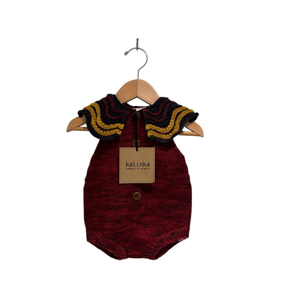 KALINKA Kids Knit Red and Blue Bodysuit - size 6-12 months